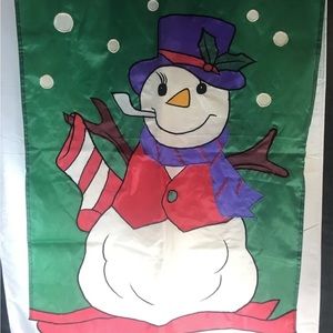 ￼ Snowman & Snow Nylon Stitched Outdoor Flag Banner 39”X28”